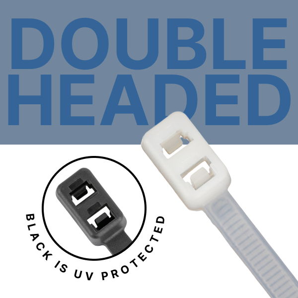 Double Headed The double-lock mechanism can tie up two products at the same time, resulting in better tensile strength. No need for multiple cable ties when dealing with parallel cable management. This design allows for parallel routing of two cable bundles using only a single tie.