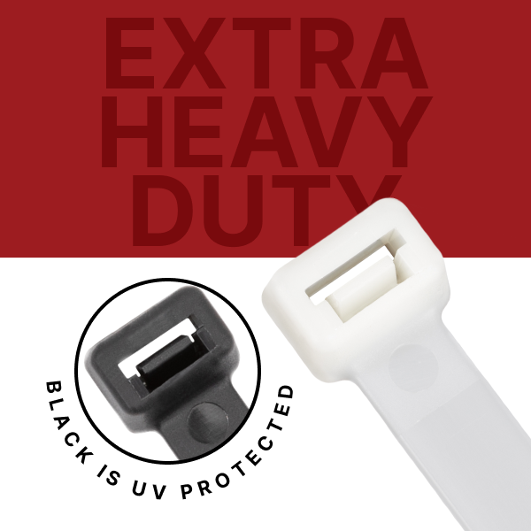 Extra Heavy Duty Extra heavy duty cable ties have maximum tensile strength for maximum durability. These ties, known as "duct straps" in the HVAC industry, are great for securing ductwork, large wires and cables, and hanging fences and signs.