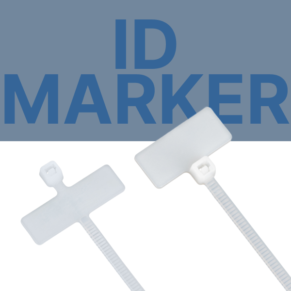 Identification marker ties offer the same strength and durability as standard cable ties but feature a rectangular labeling area on the head.