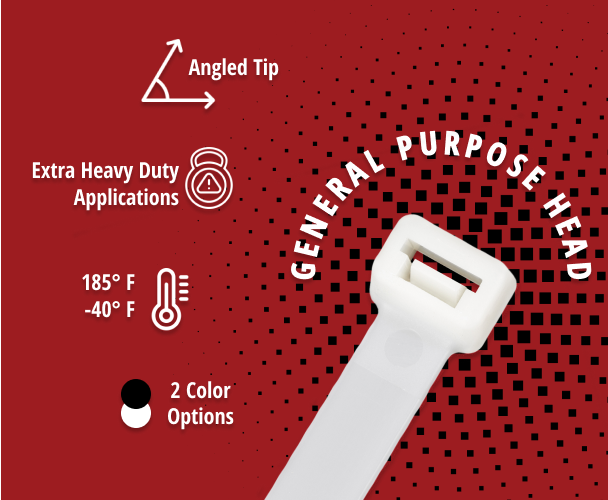 Extra heavy duty cable ties are designed to withstand higher tensile forces or pulls than standard or heavy duty cable ties, making them suitable for applications where added strength and security are required. This type of cable tie is designed to withstand a tensile force or pull of up to 175 pounds without breaking or coming loose.