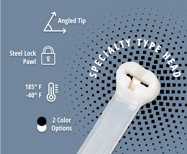 Headstrong cable ties use a metal pawl or locking mechanism to secure the tie in place. The metal pawl is made of stainless steel, a corrosion-resistant material, making it suitable for use in demanding environments or applications.