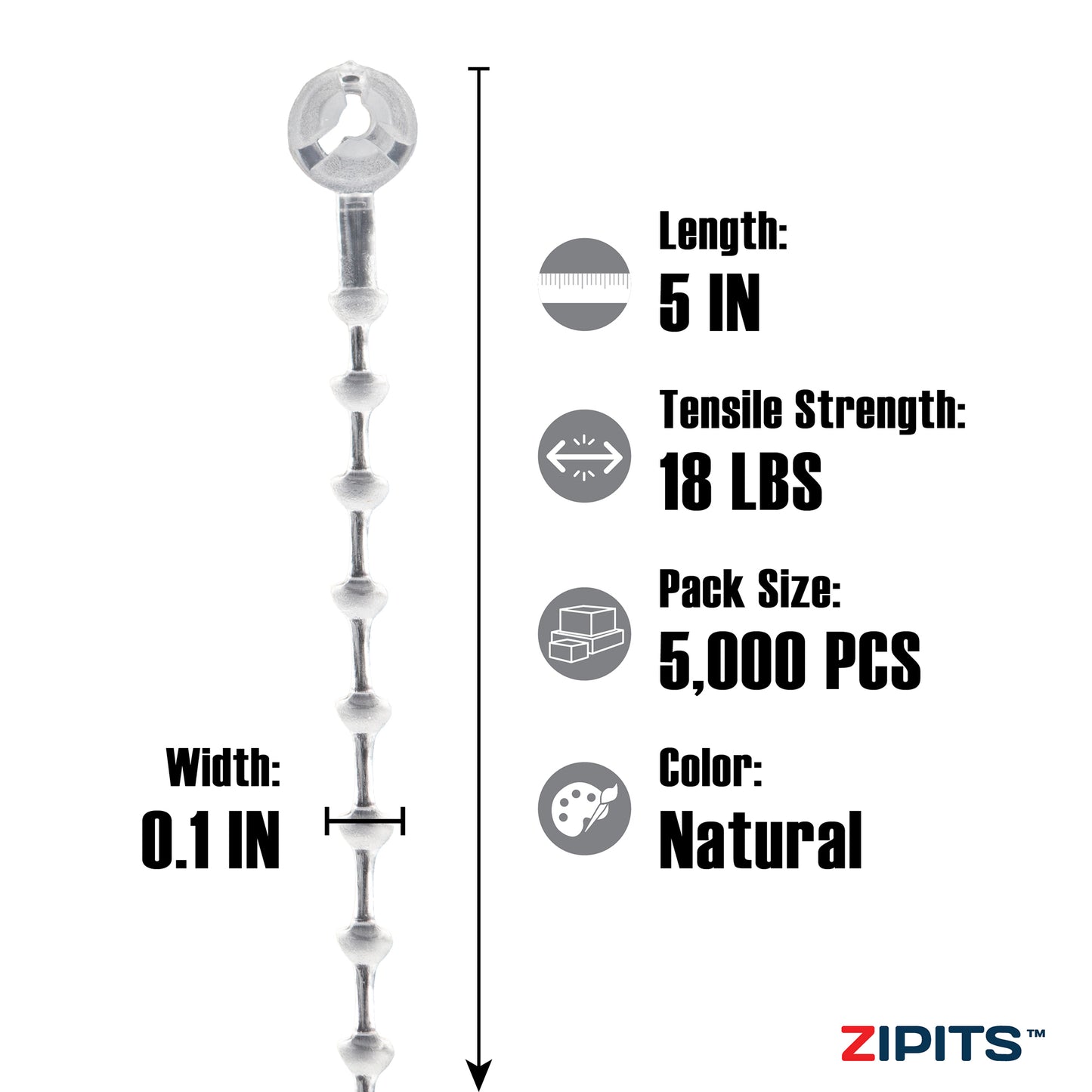 5 in. Beaded Loop Tie 18 lbs. Strength 5,000PC Natural