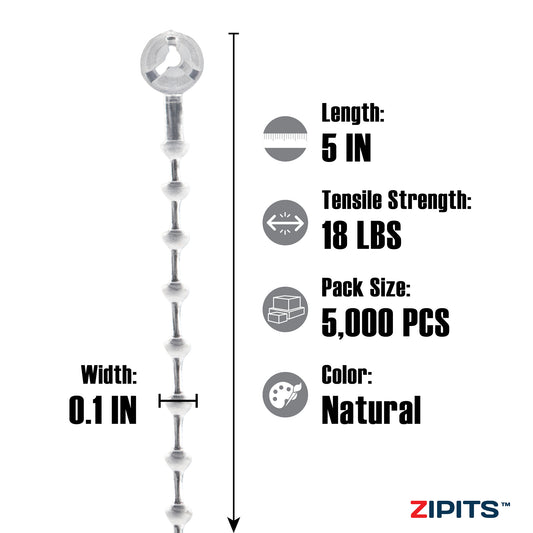 5 in. Beaded Loop Tie 18 lbs. Strength 5,000PC Natural
