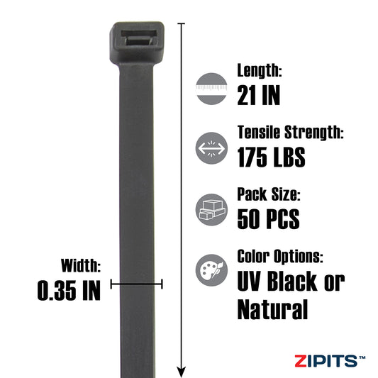 21 in. Extra Heavy-Duty Cable Ties 175 lbs. Strength 50PC