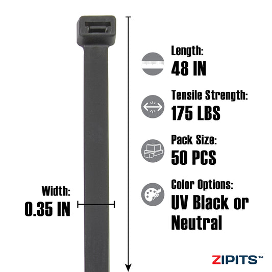 48 in. Extra Heavy-Duty Cable Ties 175 lbs. Strength 50pc