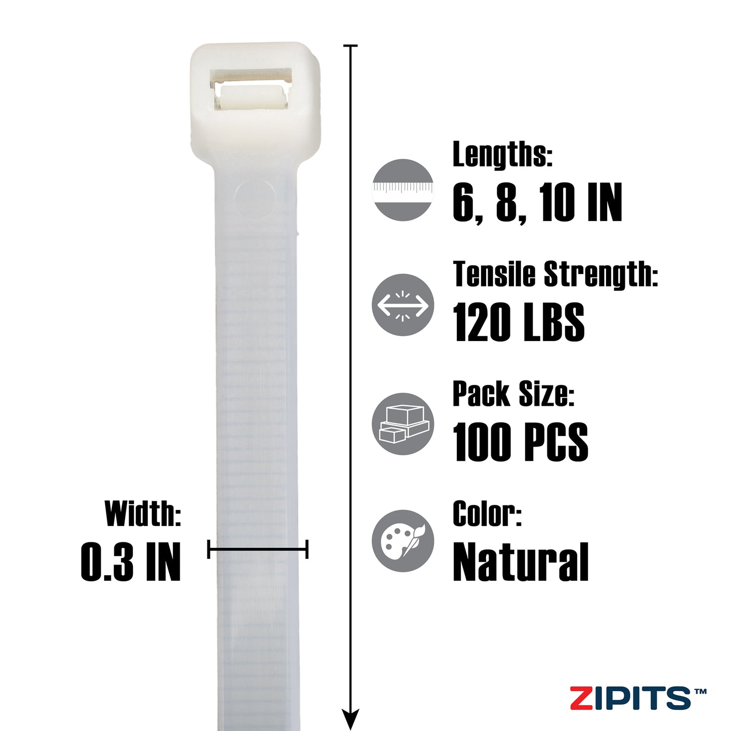 Heavy-Duty Cable Tie Assortment (6 in. , 8 in. , 10 in. ) 100pc - Natural