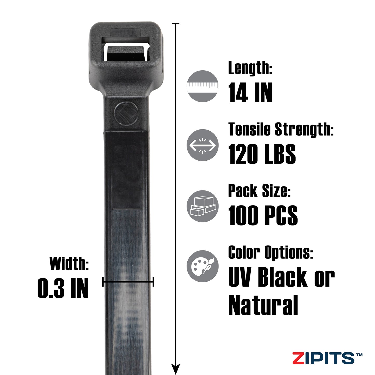 14 in. Heavy-Duty Cable Ties 120 lbs. Strength 100PC