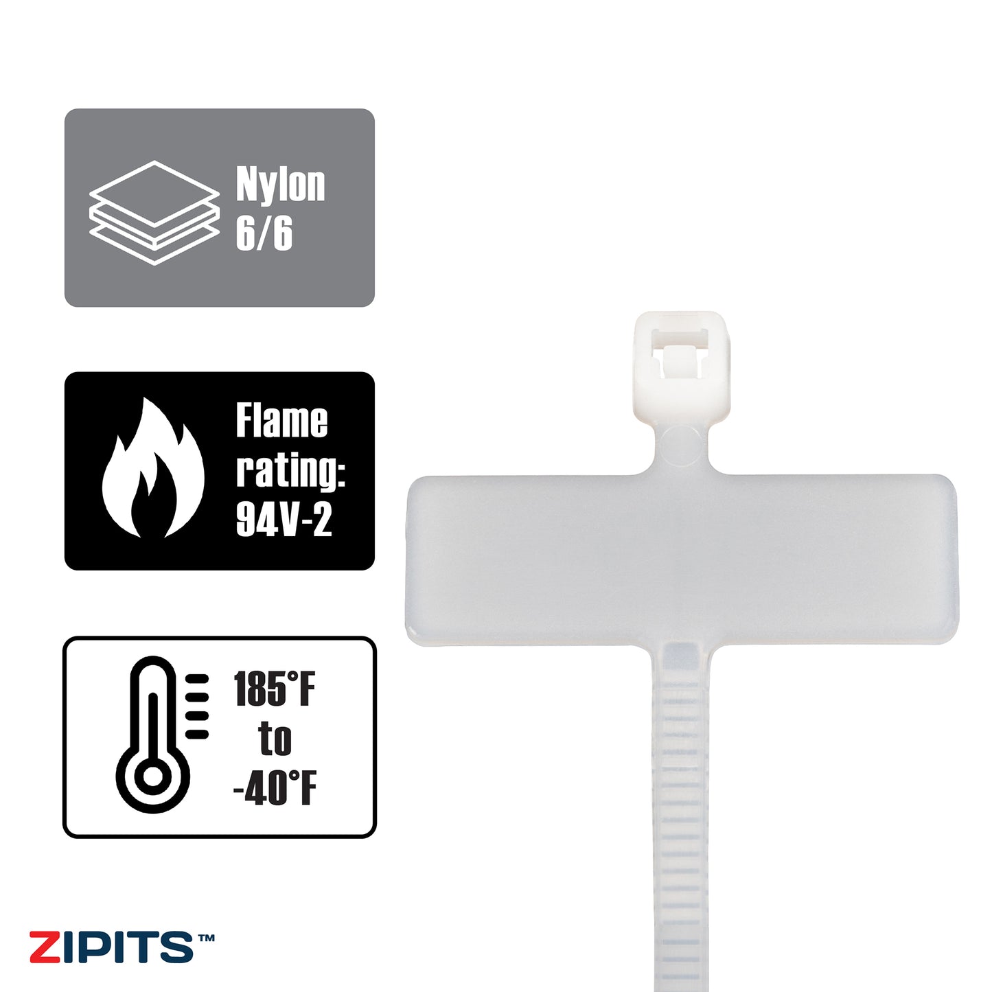 Attache de marquage horizontale de 4 po, résistance de 18 lb, 100 pièces, couleur naturelle