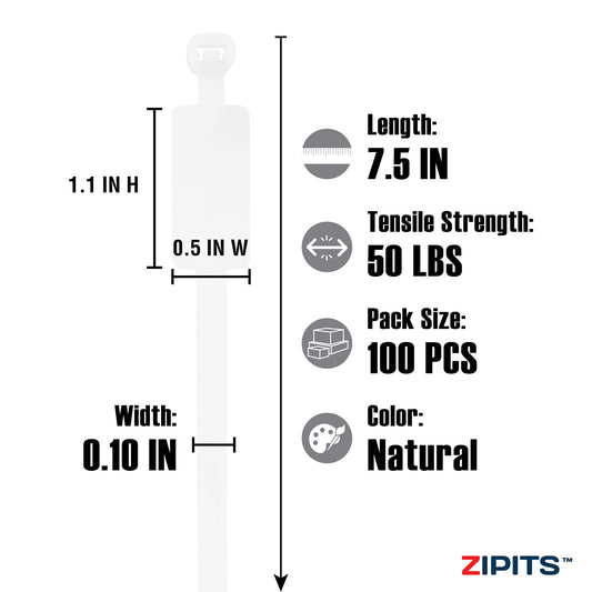 7 in. Vertical ID Marker Tie 50 lbs. Strength 100PC Natural