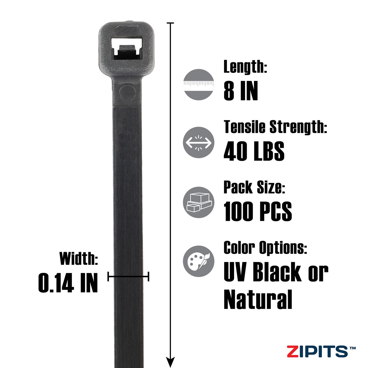 8 in. Intermediate Cable Ties 40lbs. Strength 100PC