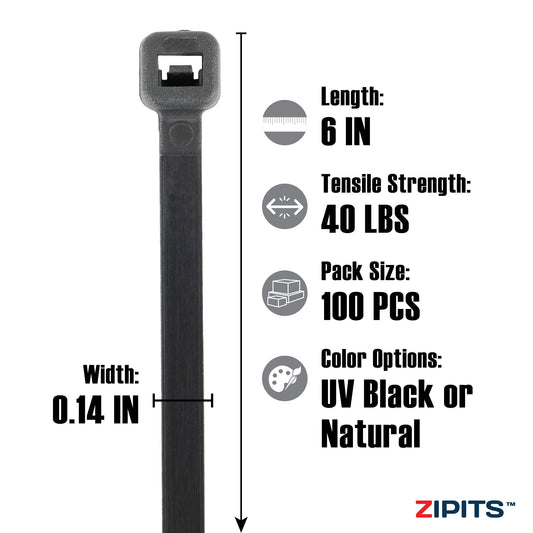 6 in. Intermediate Cable Ties 40 lbs. Strength 100PC