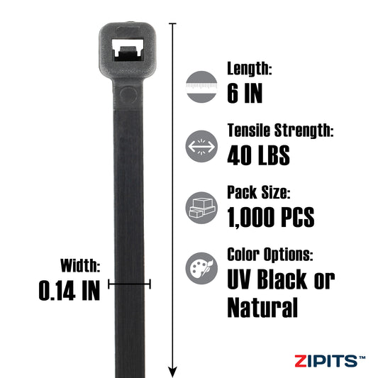 6 in. Intermediate Cable Ties 40 lbs. Strength 1,000PC