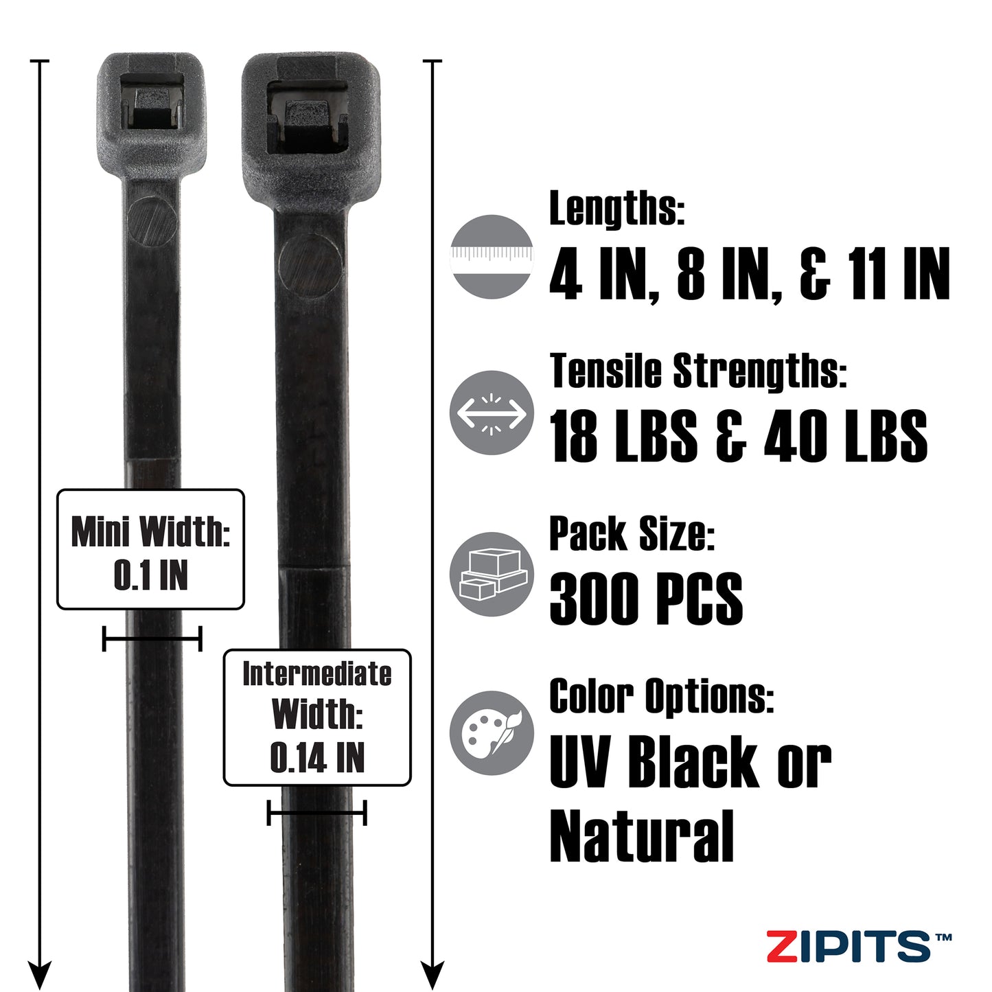 Mini & Intermediate Cable Tie Assortment (4 in. , 8 in. , 11 in. ) 300pc