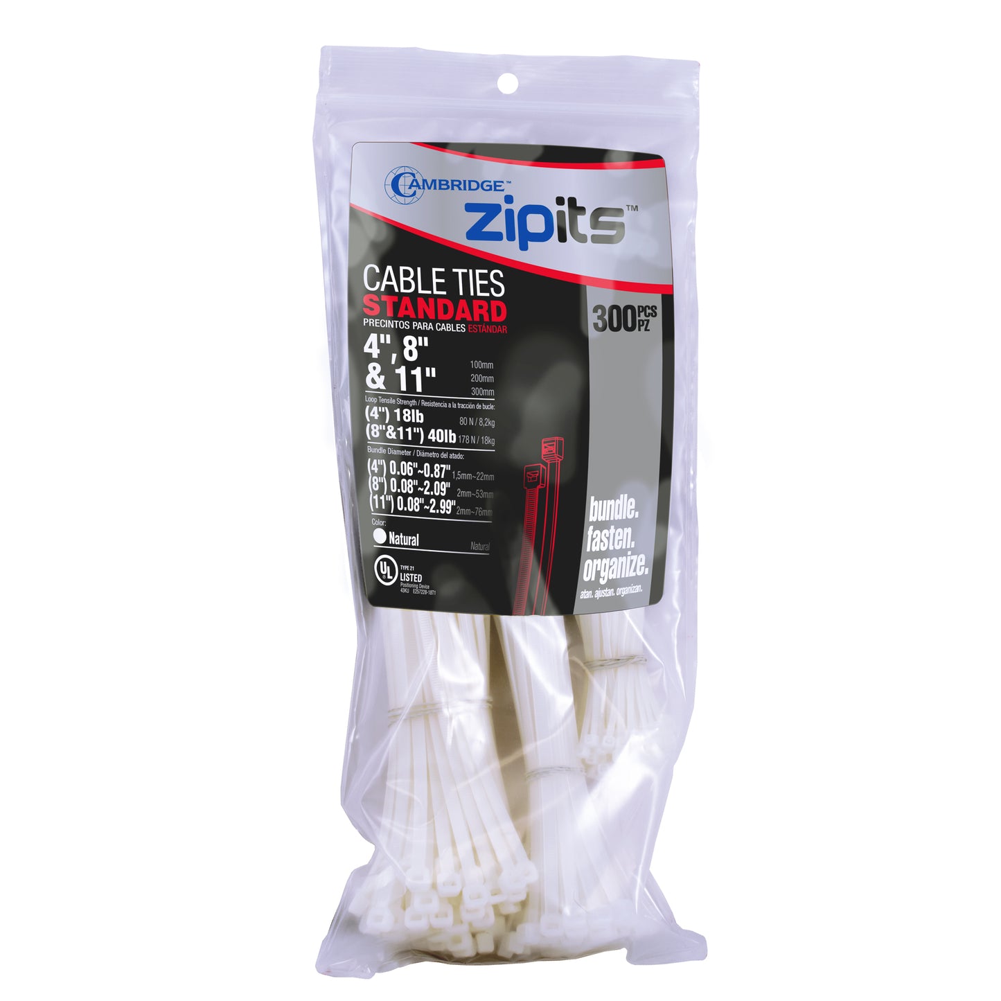 Mini & Intermediate Cable Tie Assortment (4 in. , 8 in. , 11 in. ) 300pc