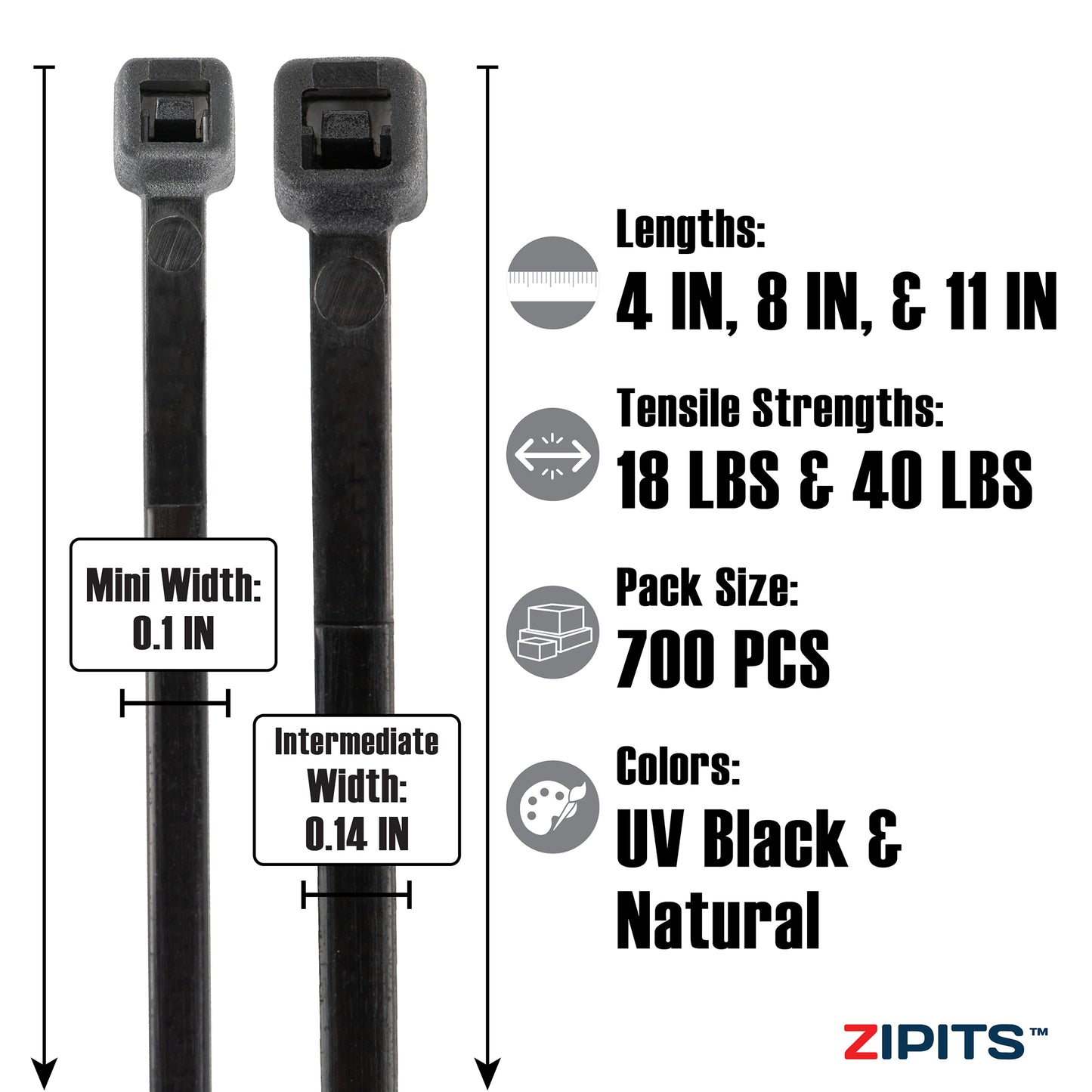 Mini & Intermediate Cable Tie Assortment Tube (4 in. , 8 in. , 11. ) 700pc - Assorted Colors