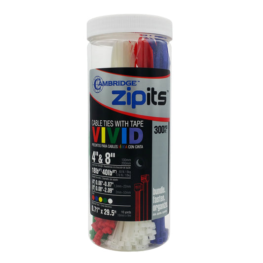 Assortiment de serre-câbles mini et intermédiaires avec ruban isolant noir (4 po, 8 po), 300 pièces - Couleurs assorties
