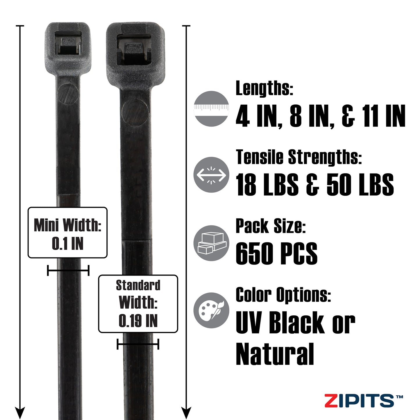 Mini & Standard Cable Tie Assortment Tube (4 in. , 8 in. , 11. ) 650pc
