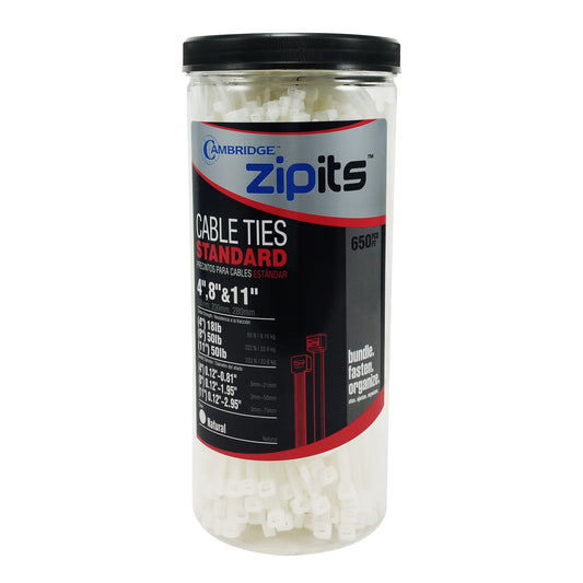 Assortiment de serre-câbles mini et standard (4 po, 8 po, 11 po) 650 pièces