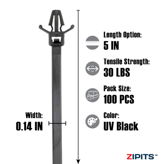 5 in. Push Mount Cable Ties 30 lbs. Strength 100pc