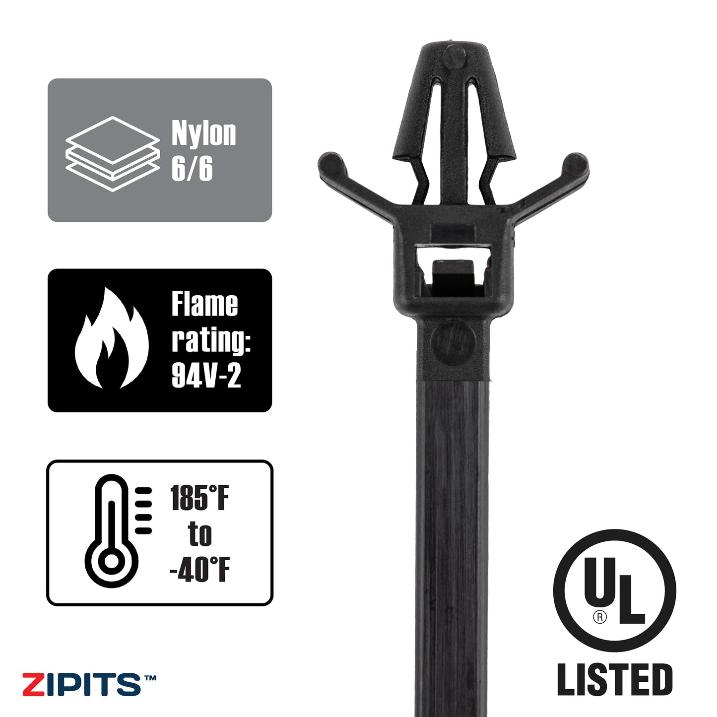 5 in. Push Mount Cable Ties 30 lbs. Strength 100pc
