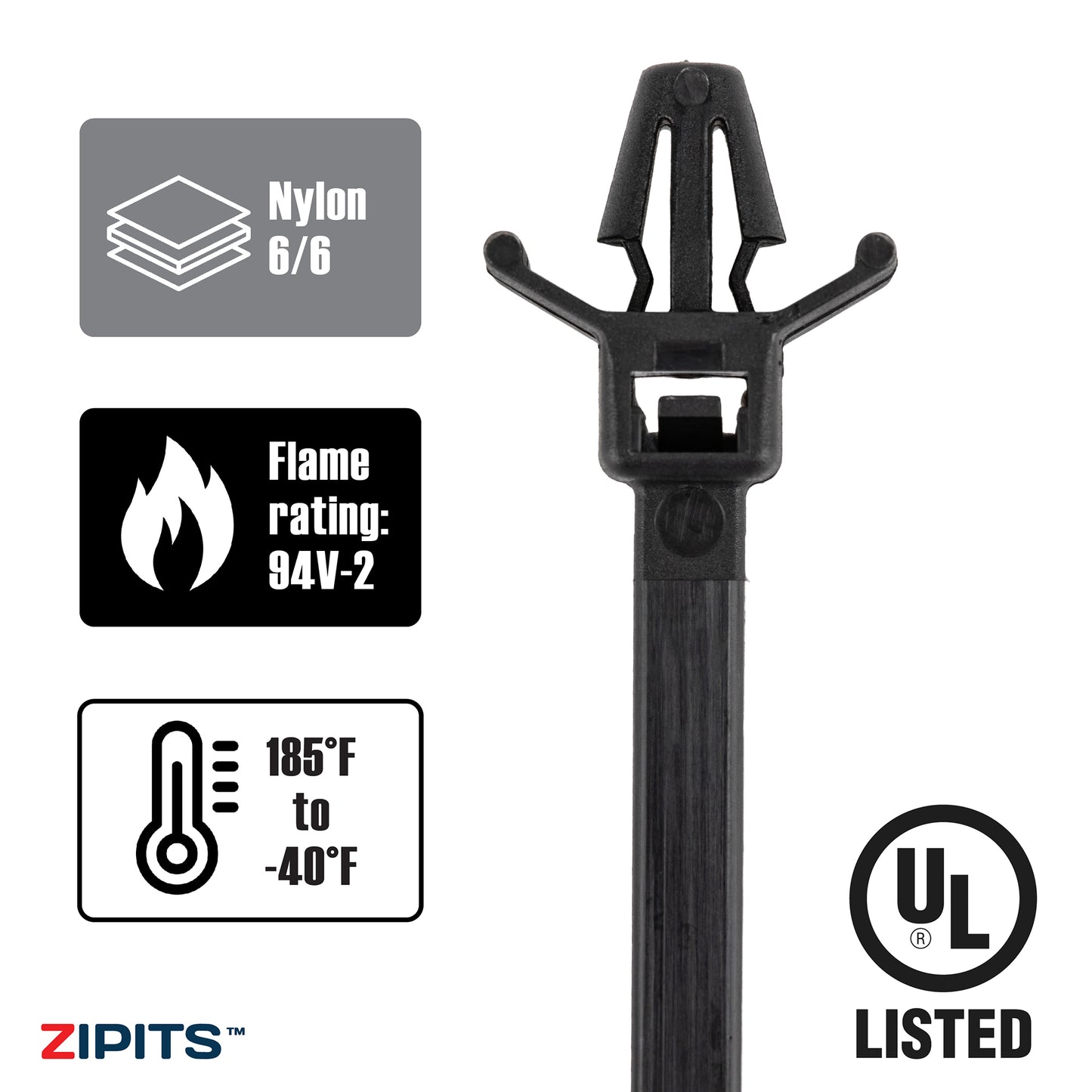7 in. Push Mount Cable Ties 50 lbs. Strength 100pc