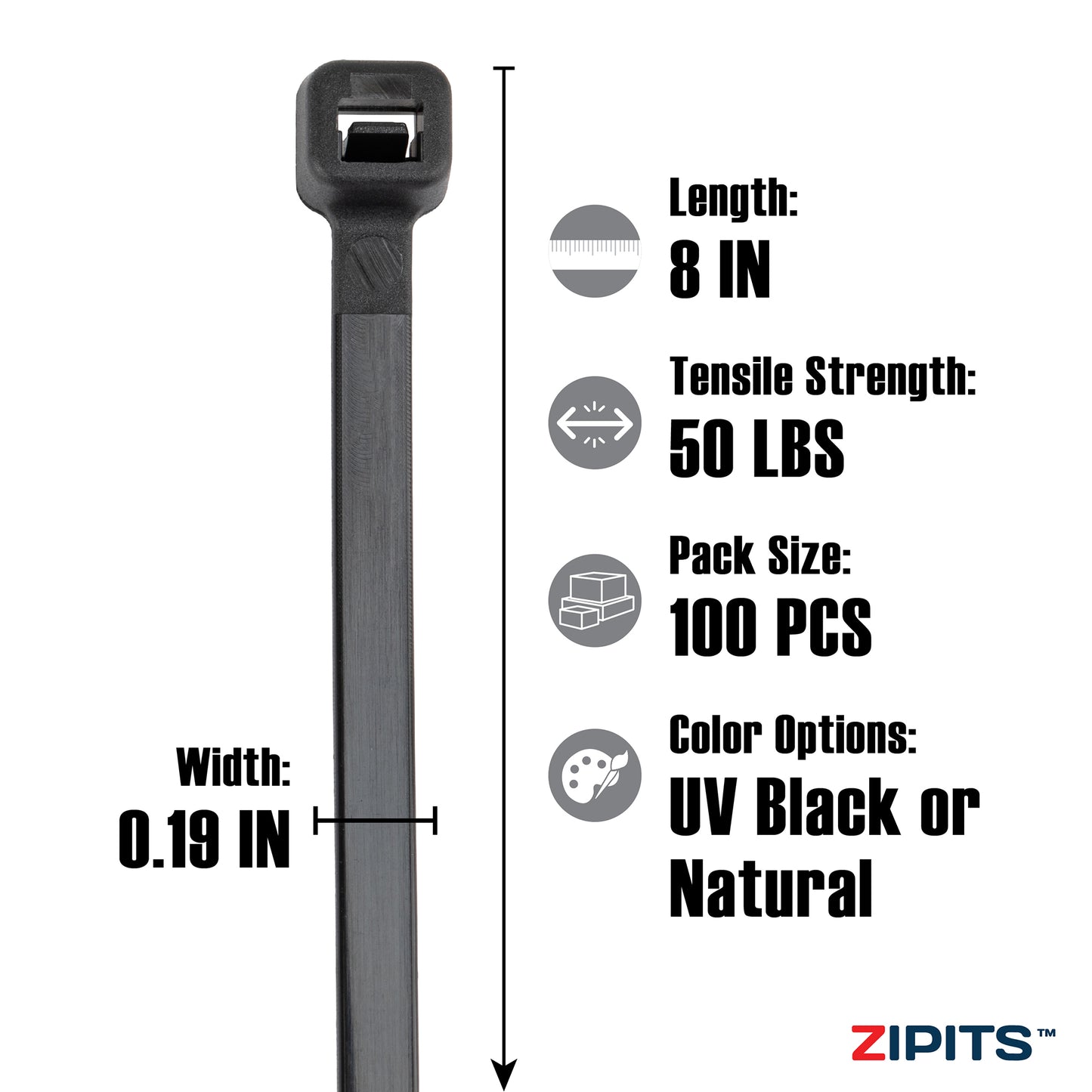 8 in. Standard Cable Ties 50 lbs. Strength 100PC