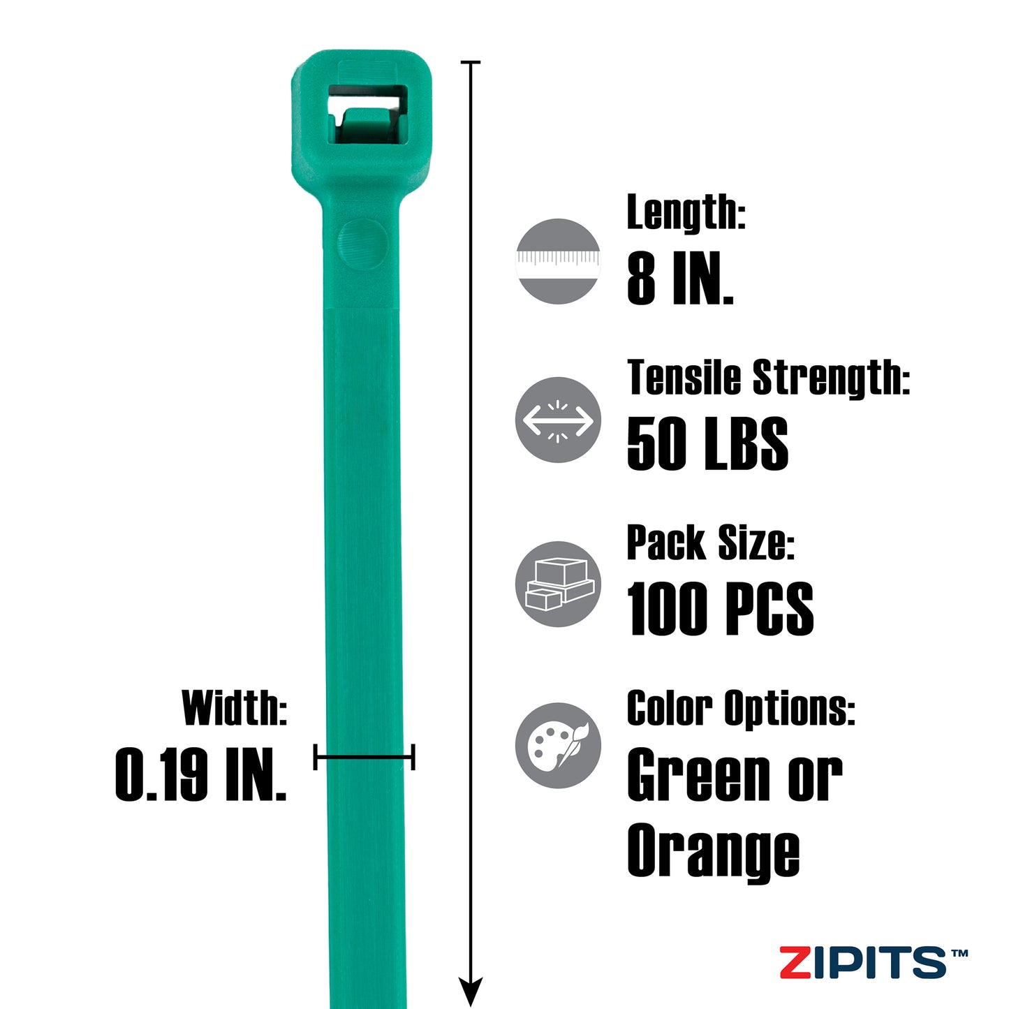8 in. Vivid Cable Ties 50 lbs. Strength 100PC