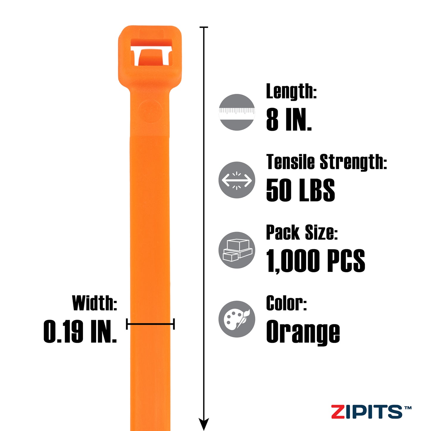 8 in. Vivid Cable Ties 50 lbs. Strength 1,000PC