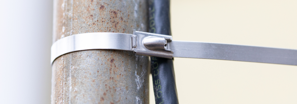 Unbeatable Strength. Stainless steel cable ties are perfect for securing things that are likely to take a lot of abuse. These ties are commonly used for hanging street signs or holding large pipes and hoses in place. 