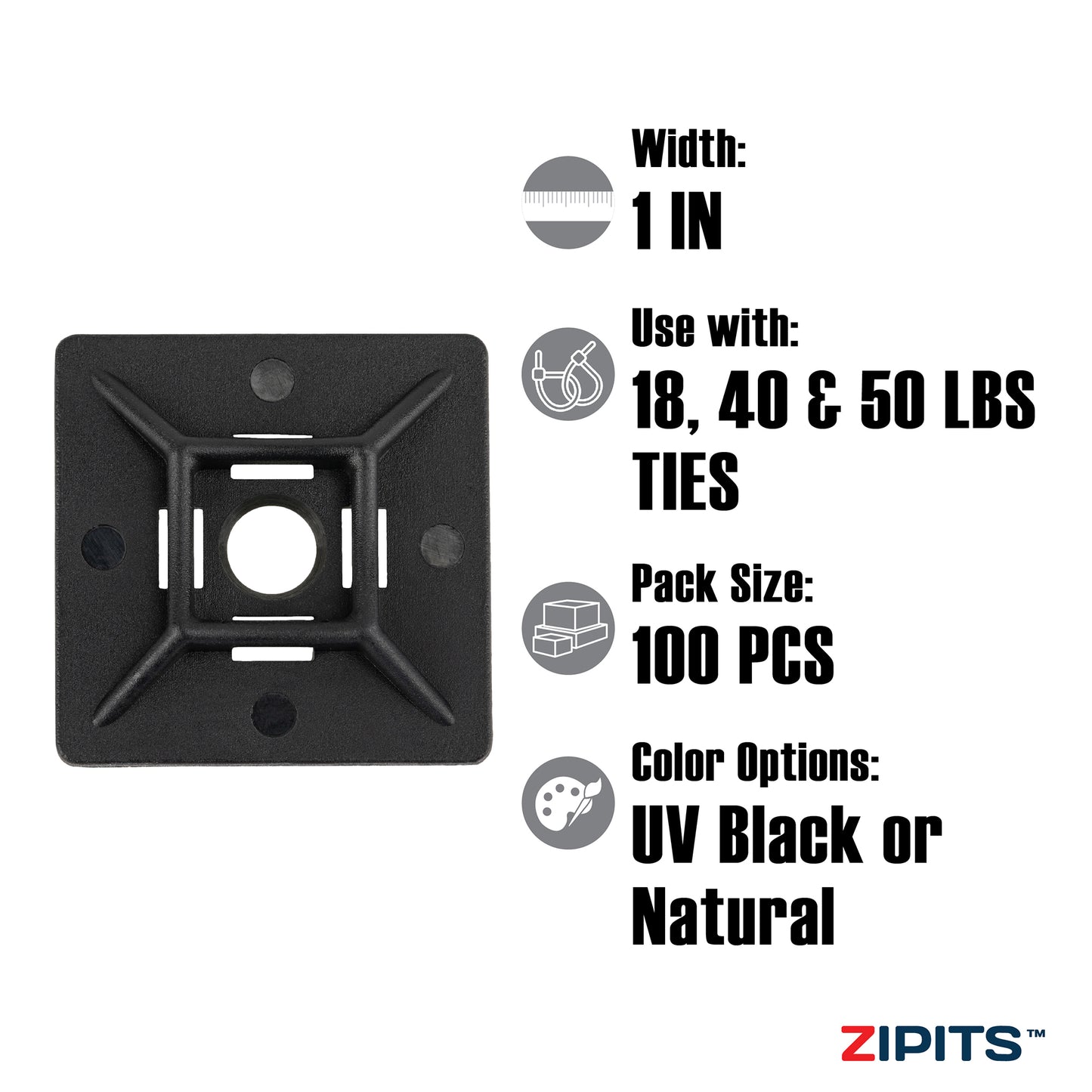 1 in. Cable Tie Mounts #10 Screw Size 100pc