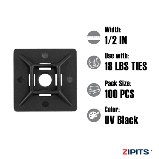 1/2 in. Cable Tie Mounts No Screw Hole 100pc