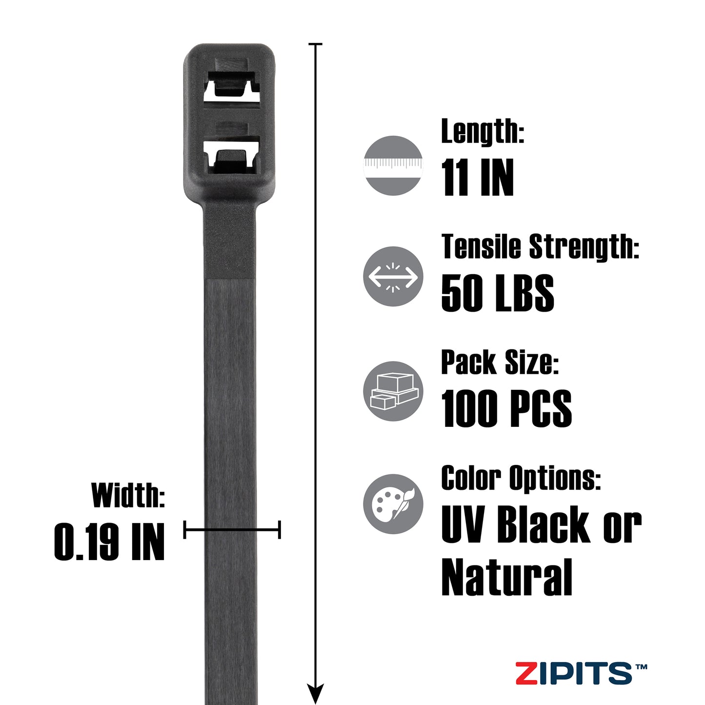 11 in. Double Headed Cable Ties 50 lbs. Strength 100PC