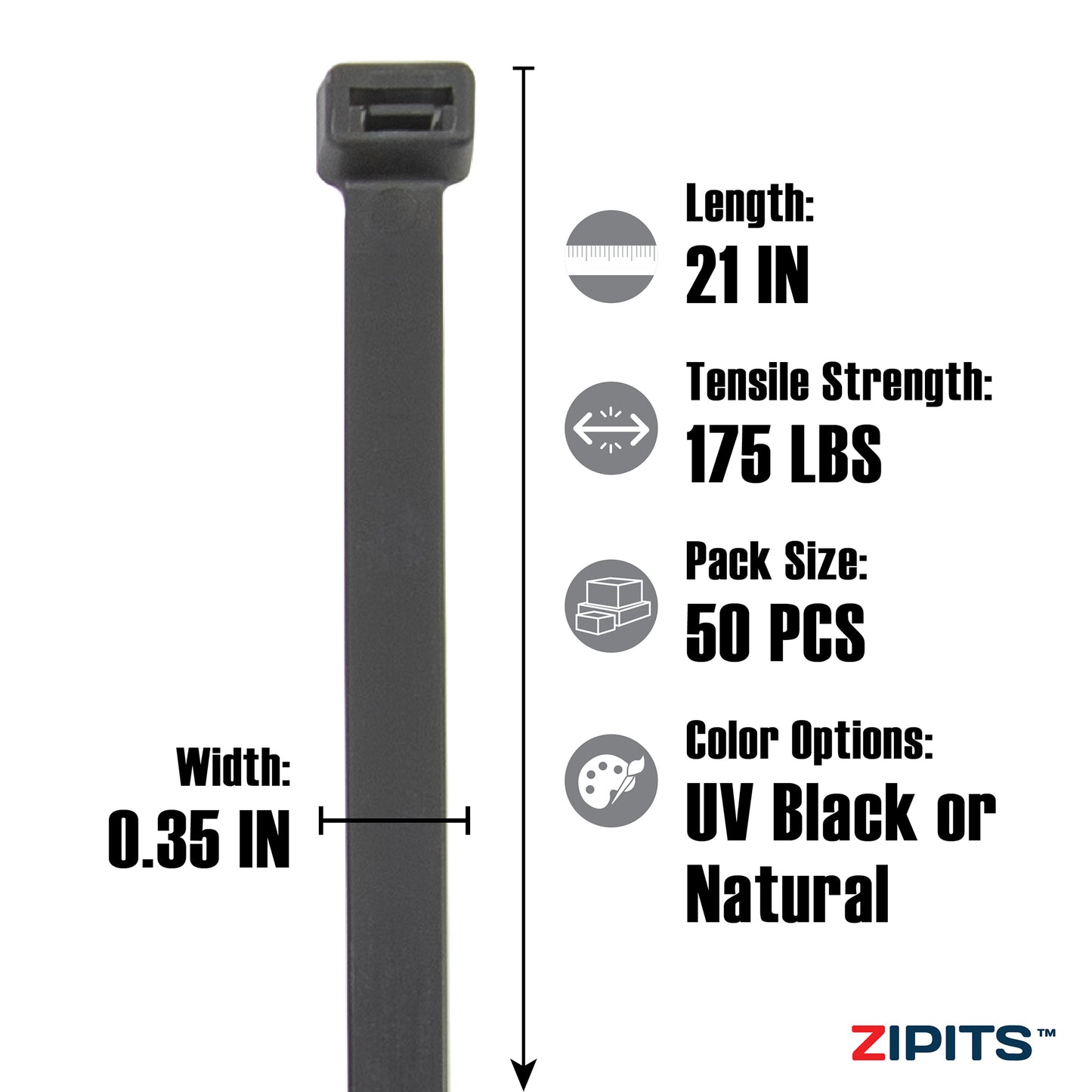 21 in. Extra Heavy-Duty Cable Ties 175 lbs. Strength 50PC