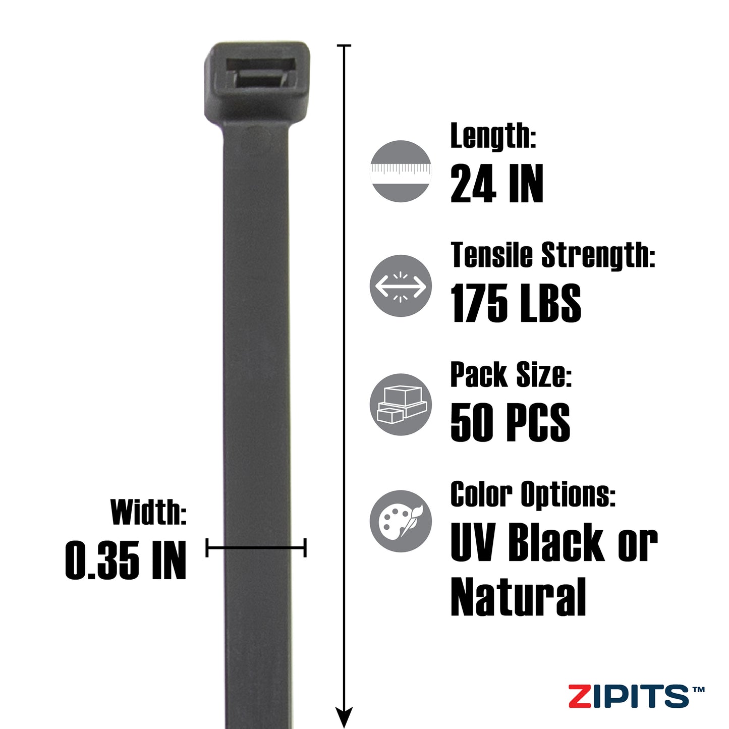 24 in. Extra Heavy-Duty Cable Ties 175 lbs. Strength 50PC