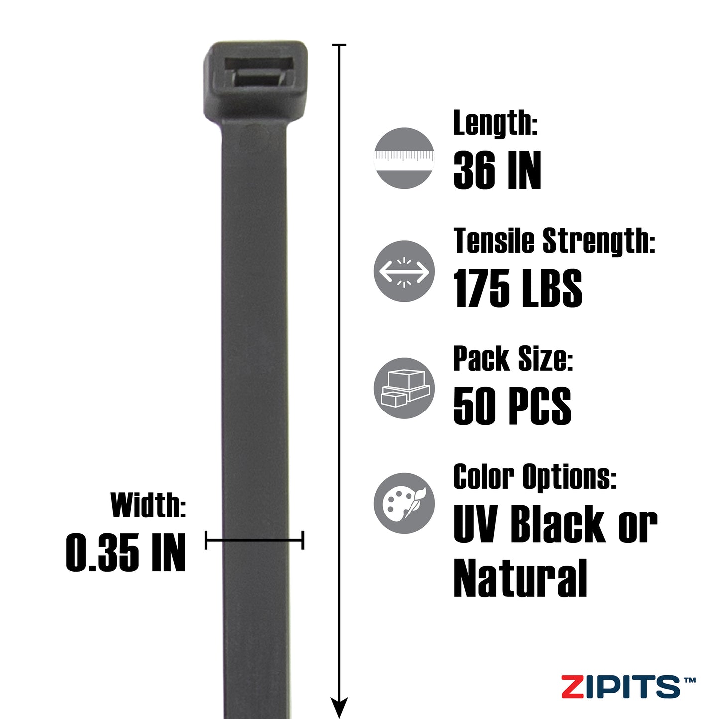 36 in. Extra Heavy-Duty Cable Ties (Duct Strap) 175 lbs. Strength 50PC