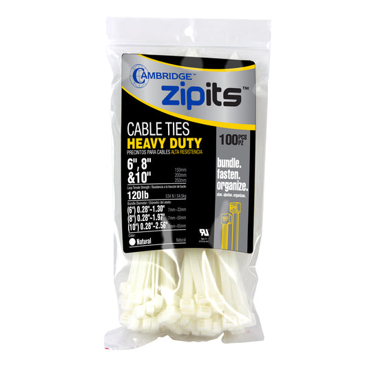 Heavy-Duty Cable Tie Assortment (6 in. , 8 in. , 10 in. ) 100pc - Natural