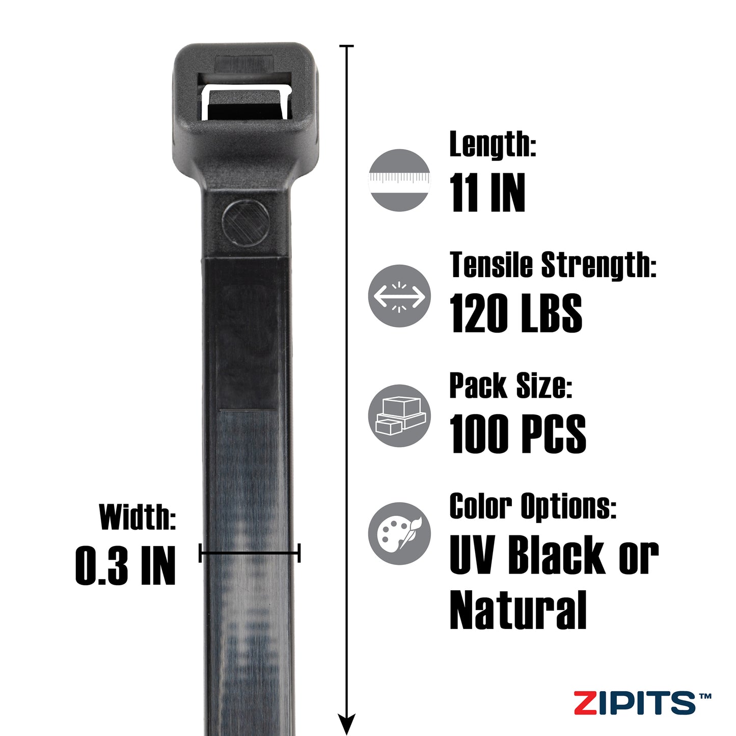 11 in. Heavy-Duty Cable Ties 120 lbs. Strength 100PC