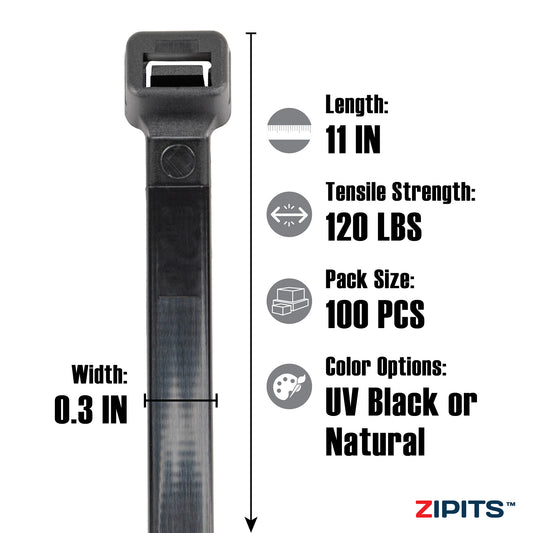 11 in. Heavy-Duty Cable Ties 120 lbs. Strength 100PC