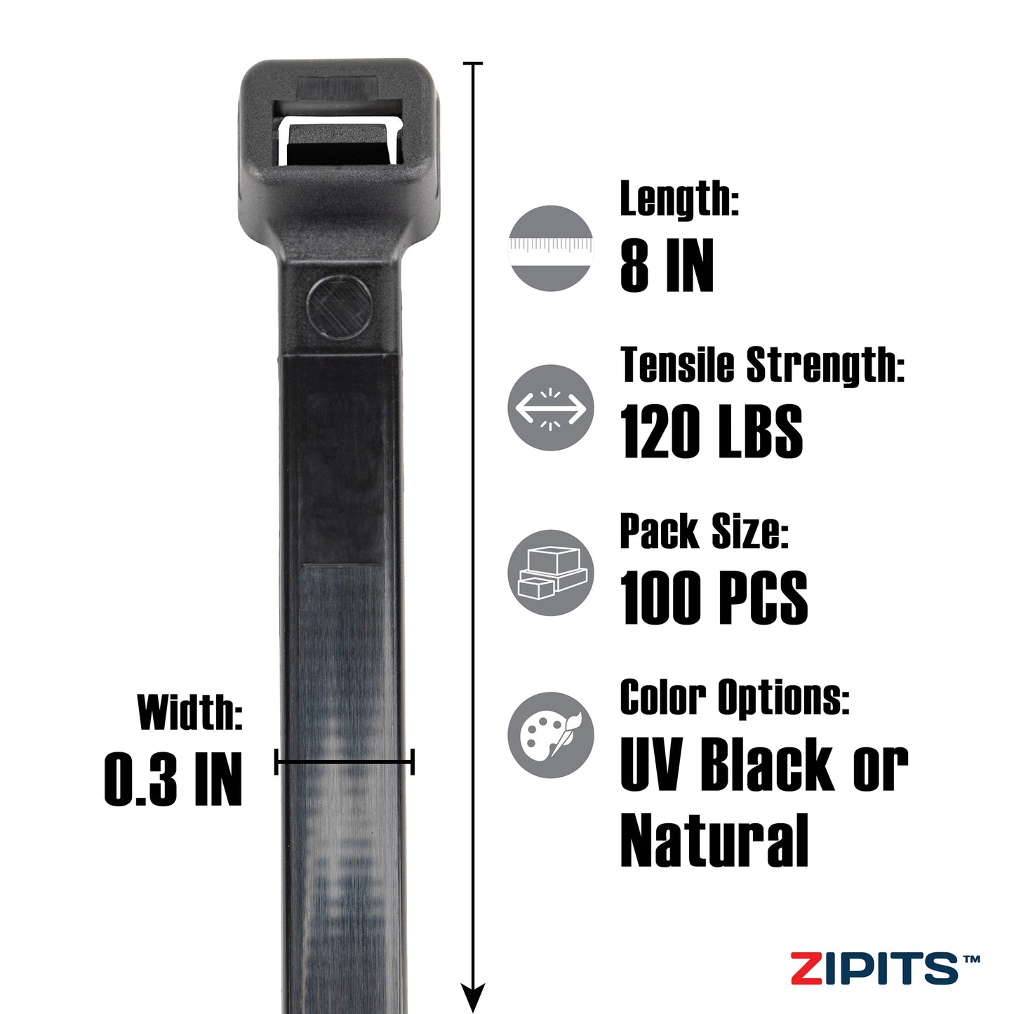 8 in. Heavy-Duty Cable Ties 120 lbs. Strength 100PC