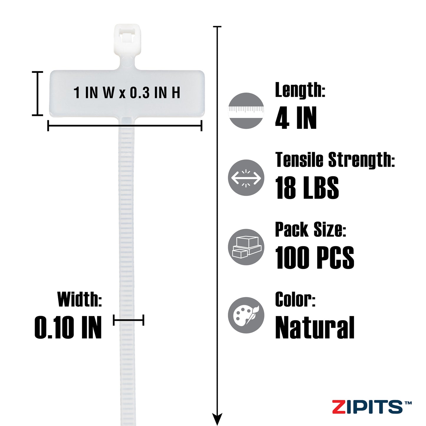 4 in. Horizontal ID Marker Tie 18 lbs. Strength 100PC Natural