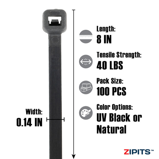 Bridas intermedias de 8 pulgadas, 40 libras de resistencia, 100 unidades
