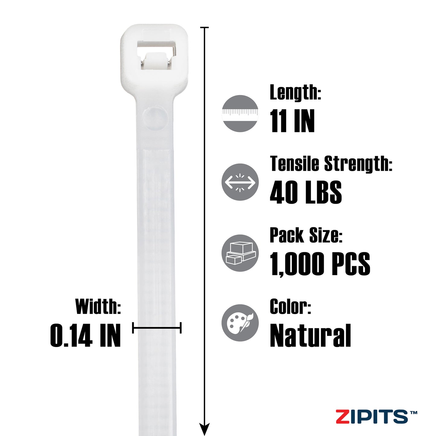 11 in. Intermediate Cable Ties 40 lbs. 1,000PC