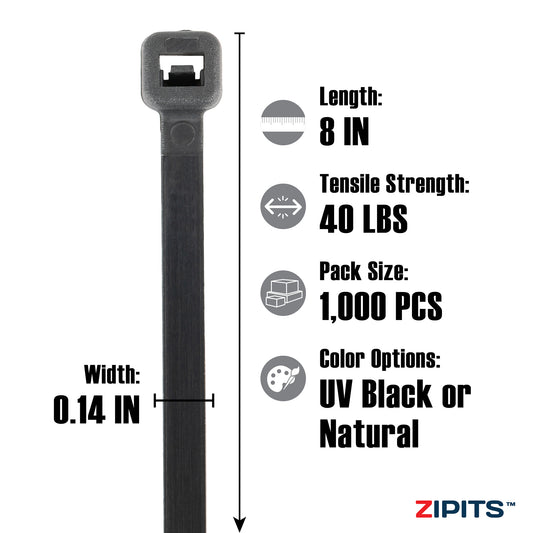 8 in. Intermediate Cable Ties 40 lbs. Strength 1,000PC