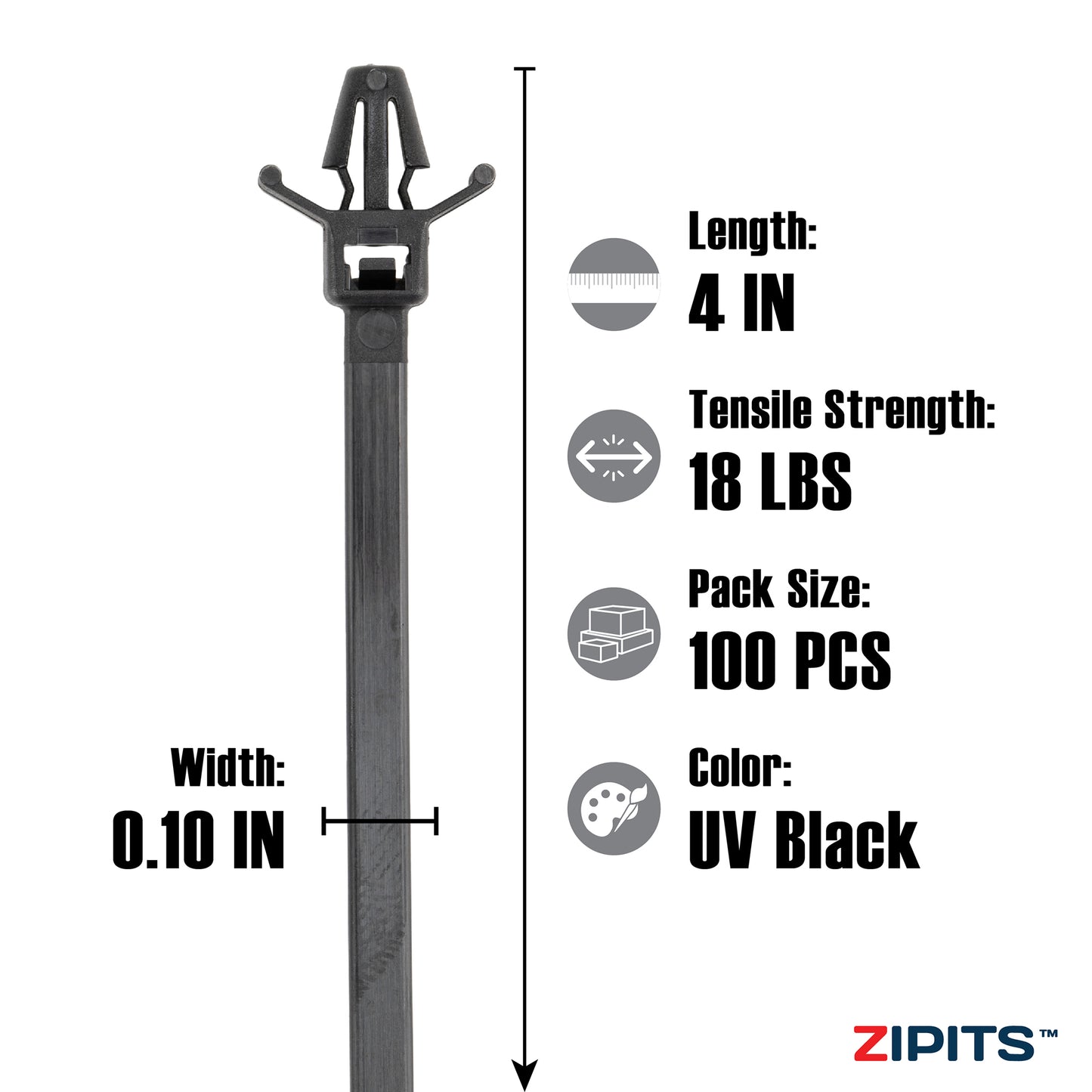 4 in. Push Mount Cable Ties 18 lbs. Strength 100pc