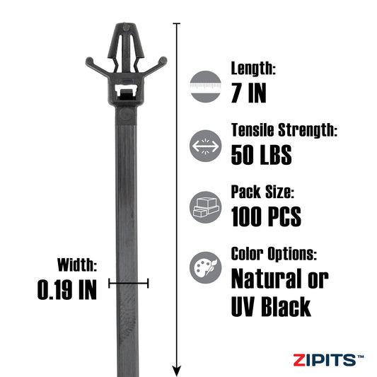 7 in. Push Mount Cable Ties 50 lbs. Strength 100pc