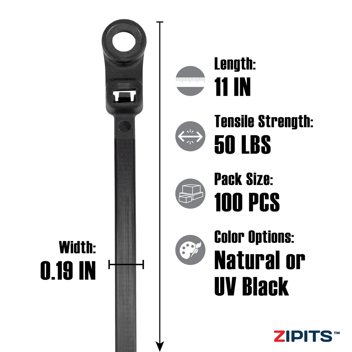 11 in. Screw Mount Cable Ties 50 lbs. Strength 100pc