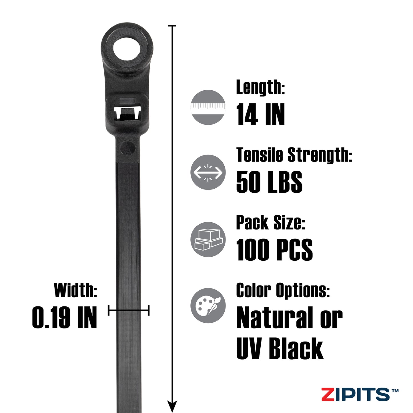 14 in. Screw Mount Cable Ties 50 lbs. Strength 100pc