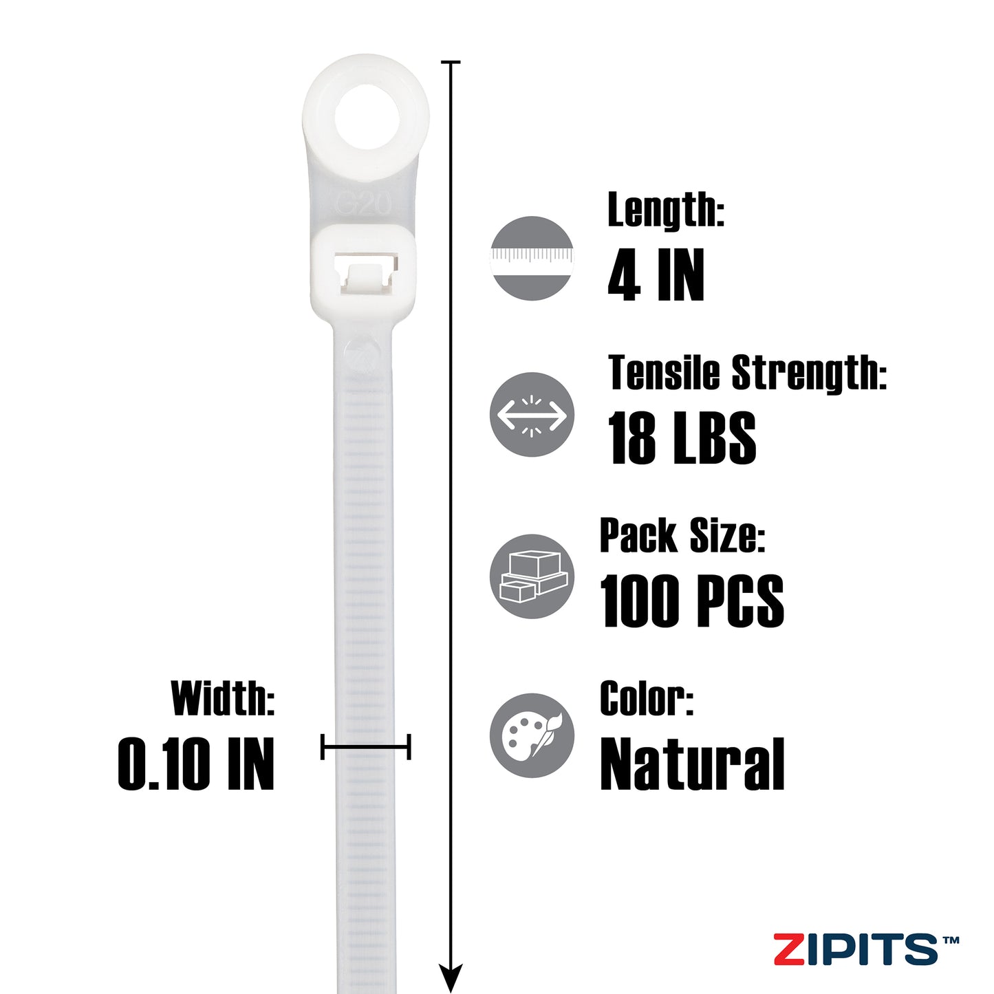 4 in. Screw Mount Cable Ties 18 lbs. Strength 100pc