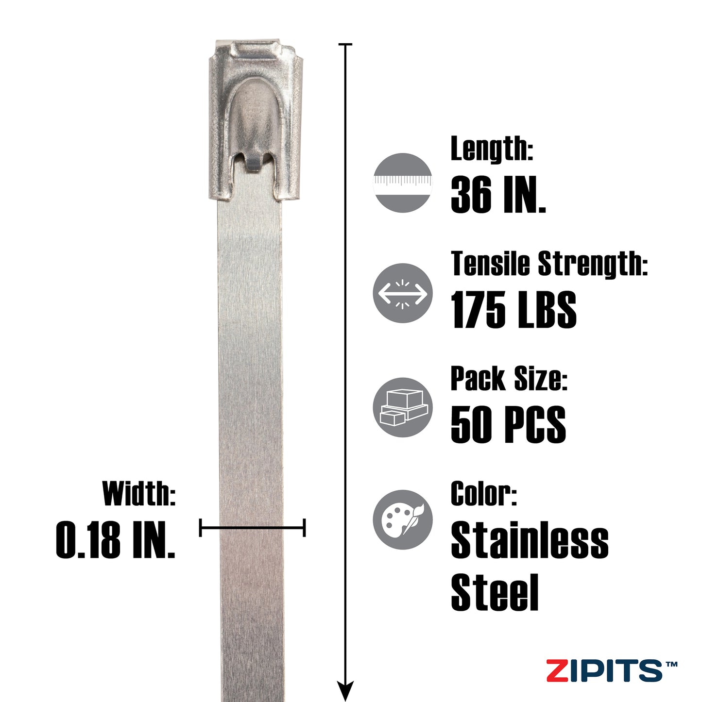 36 in. Stainless Steel Cable Ties 175 lbs. Strength 50PC