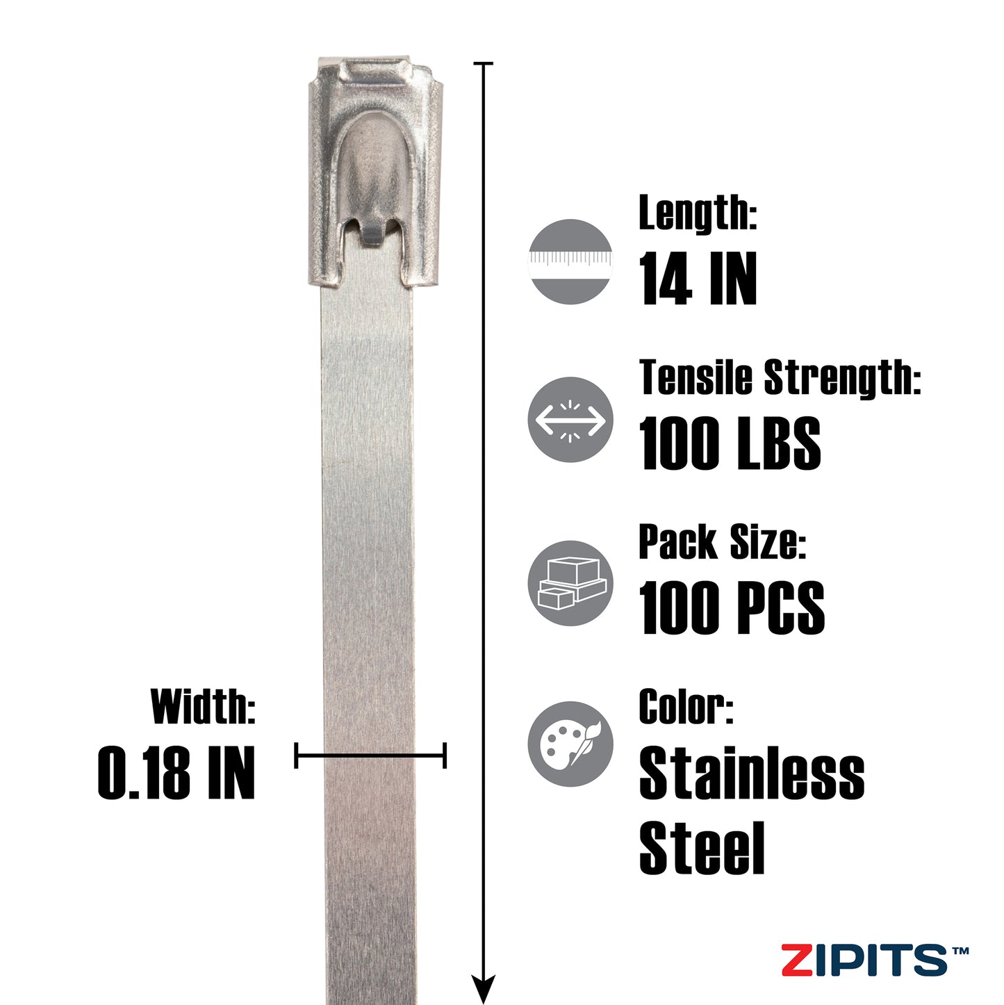 14 in. Stainless Steel Cable Ties 100 lbs. Strength 100PC
